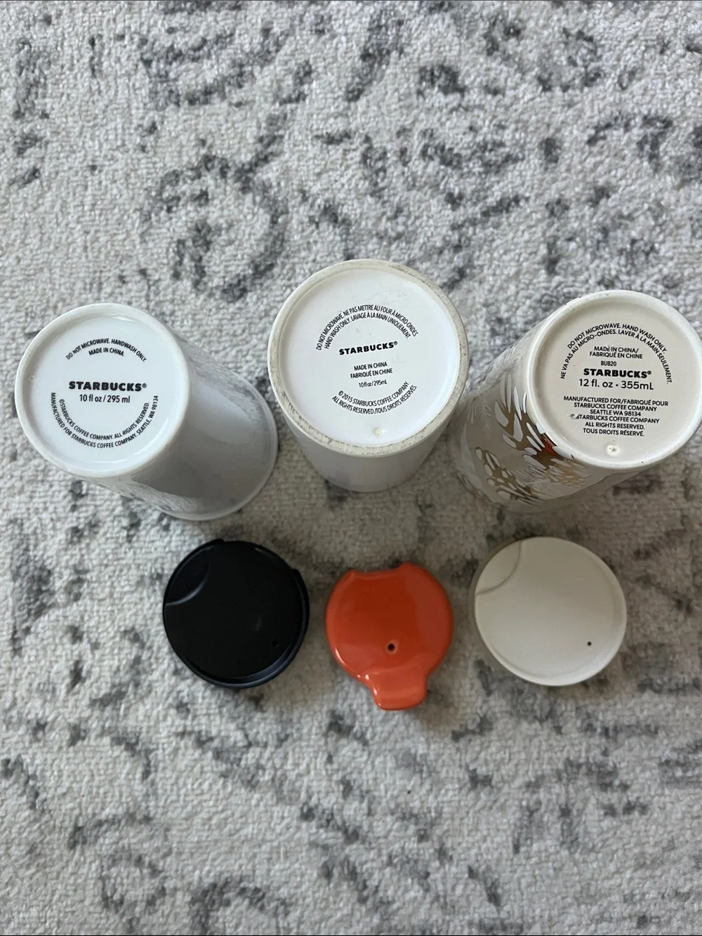 Three Starbucks Ceramic Travel Tumblers, 10 oz